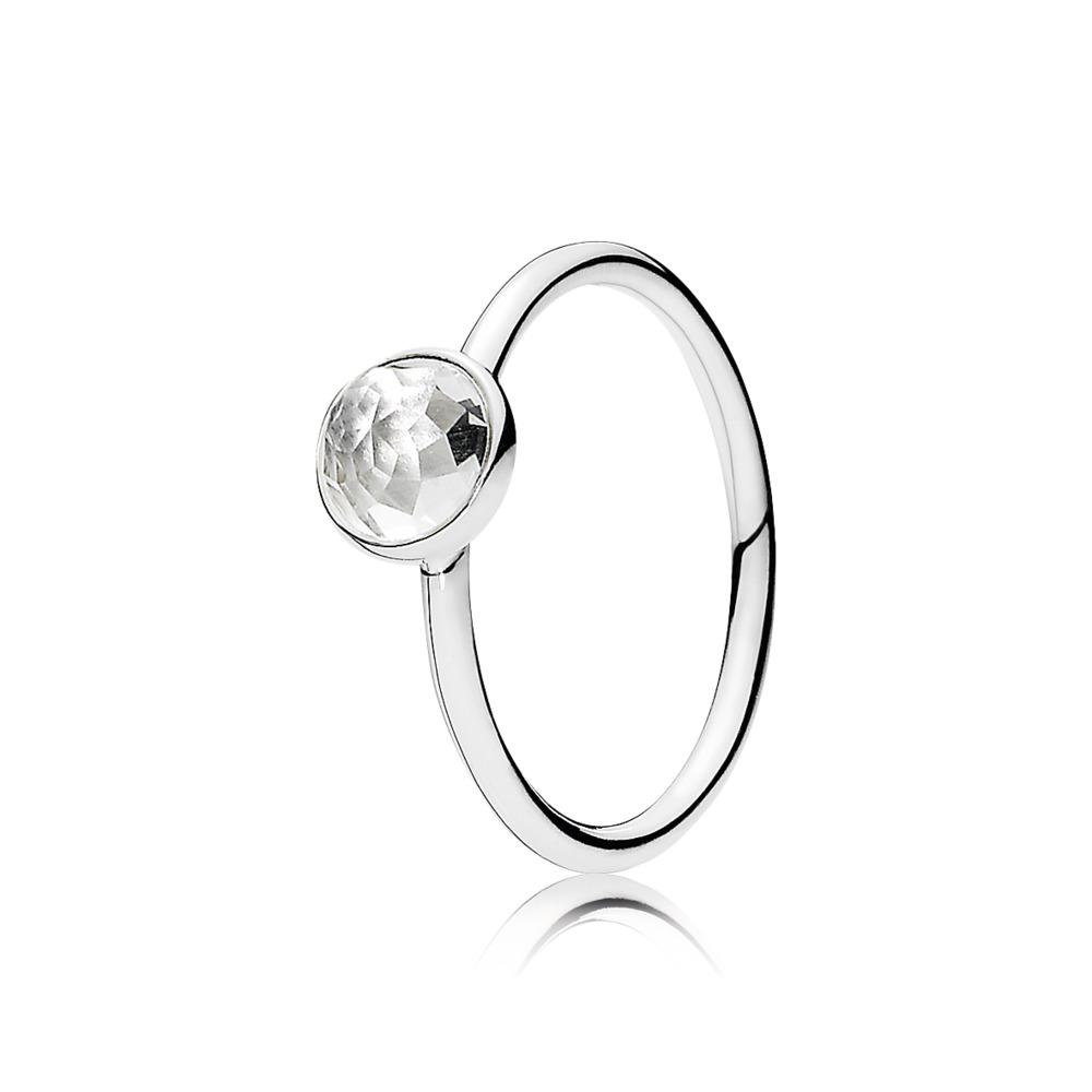 Pandora Ring April Droplet With Flower Dome-Cut