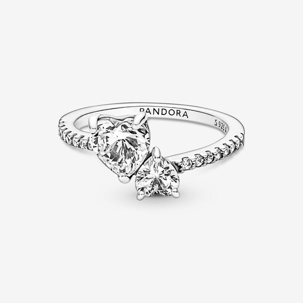 Pandora Double Heart Sparkling Ring