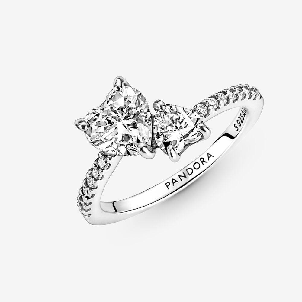 Pandora Double Heart Sparkling Ring