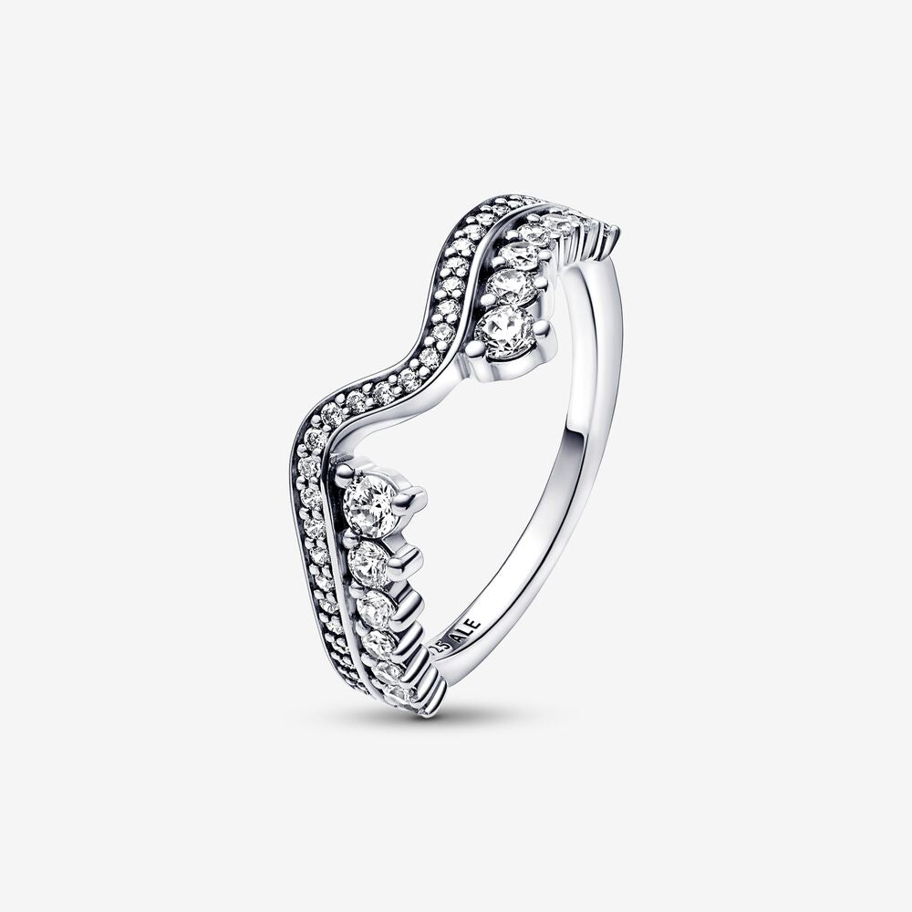 Pandora Sparkling Asymmetric Wave Ring