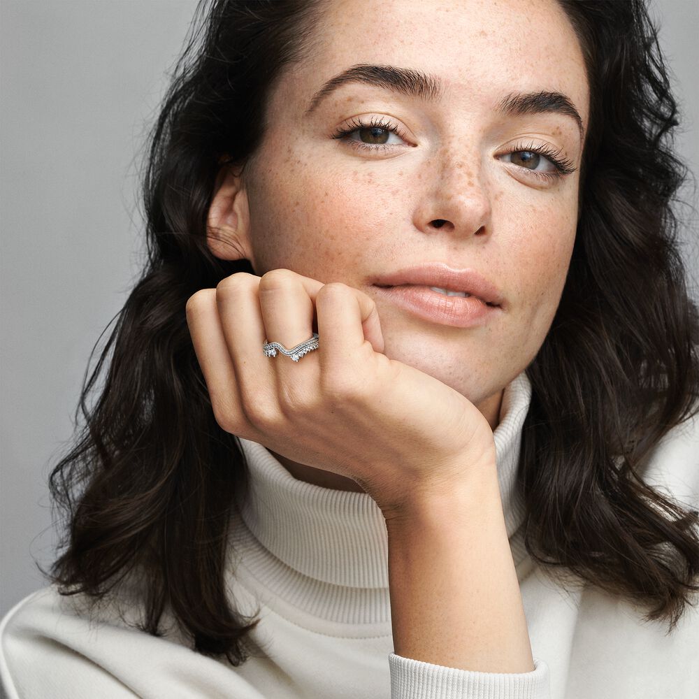 Pandora Sparkling Asymmetric Wave Ring