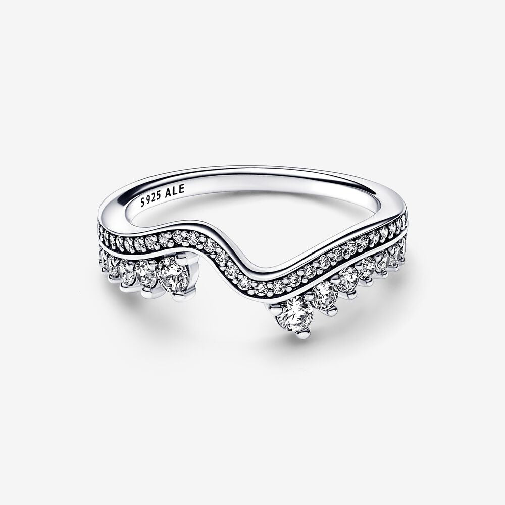 Pandora Sparkling Asymmetric Wave Ring 