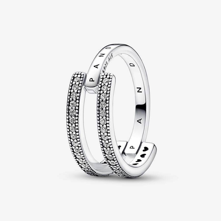 Pandora Signature Logo &amp; Pave Double Band Ring