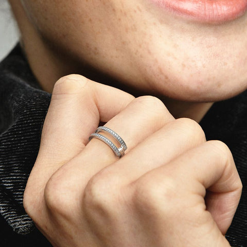 Pandora Signature Logo & Pave Double Band Ring