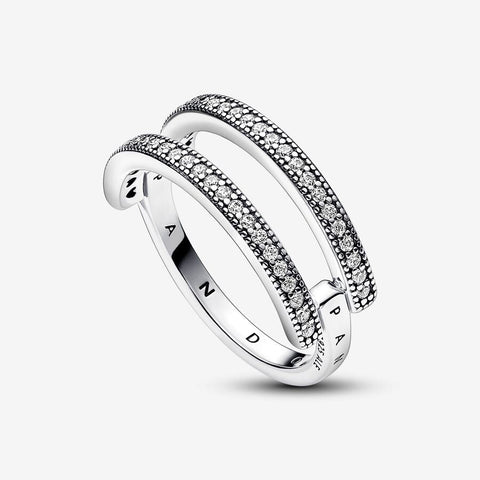 Pandora Signature Logo & Pave Double Band Ring