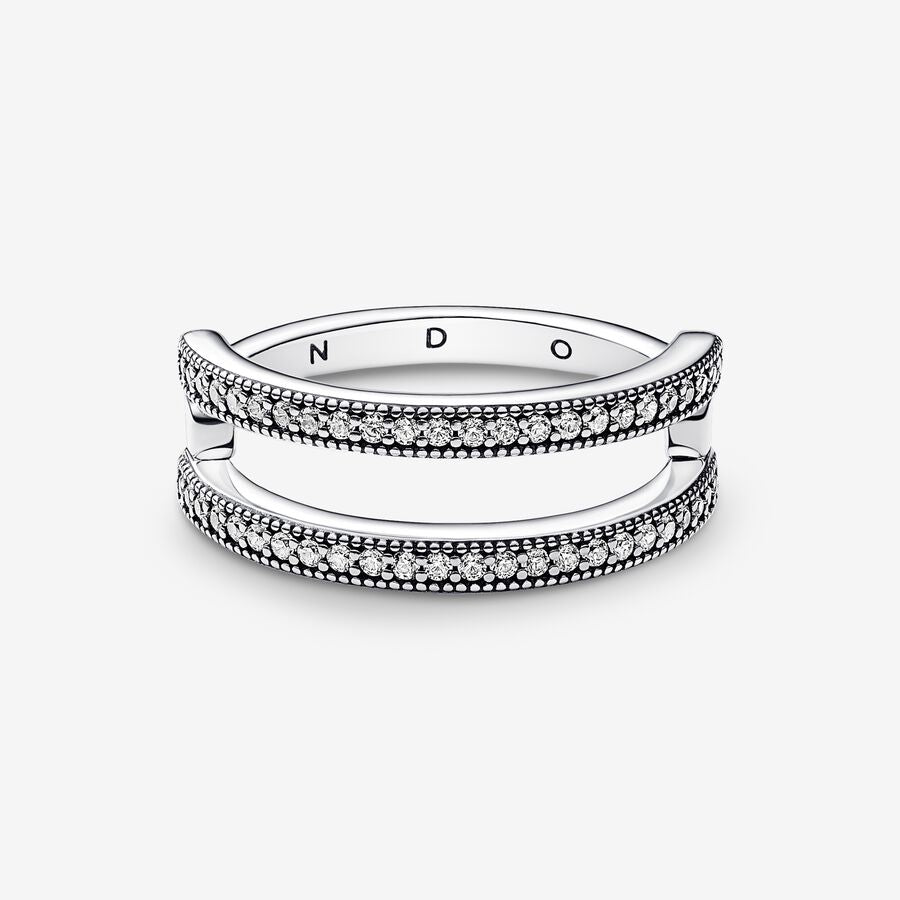 Pandora Signature Logo &amp; Pave Double Band Ring