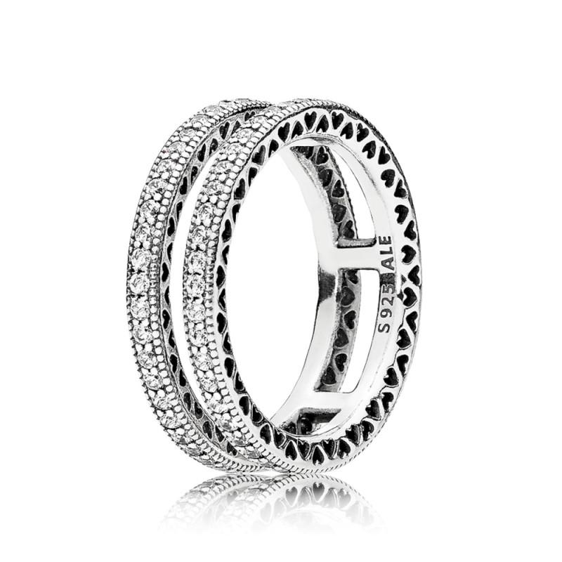 Pandora Double Ring In Sterling Silver With Clear Cubic
