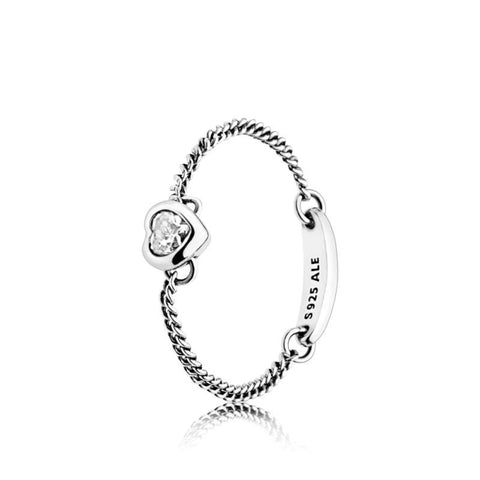 Spirited Heart Chain Ring with Clear Zirconia