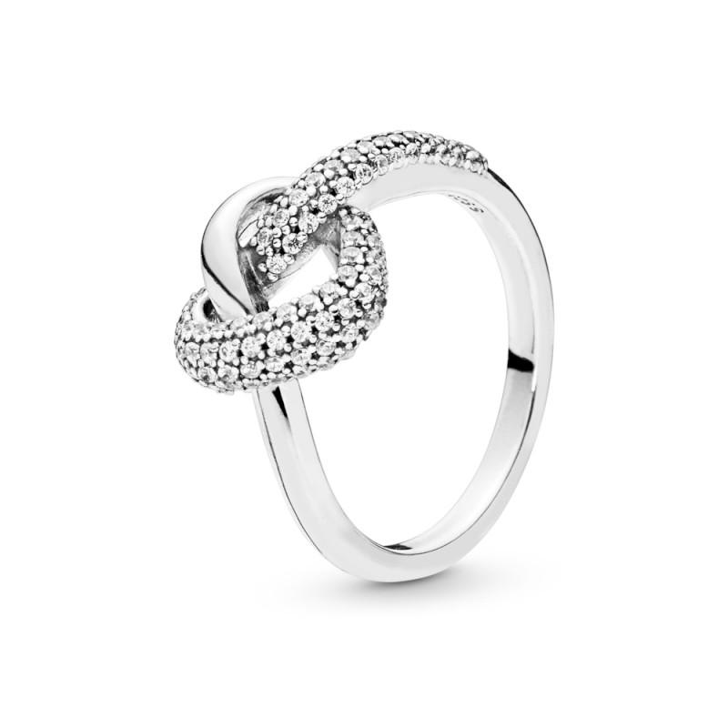 Pandora Knotted Heart Silver Ring With Clear Cubic Zirconia
