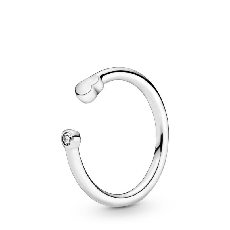 Pandora Heart Sterling Silver Open Ring With Clear Cubic Zirconia