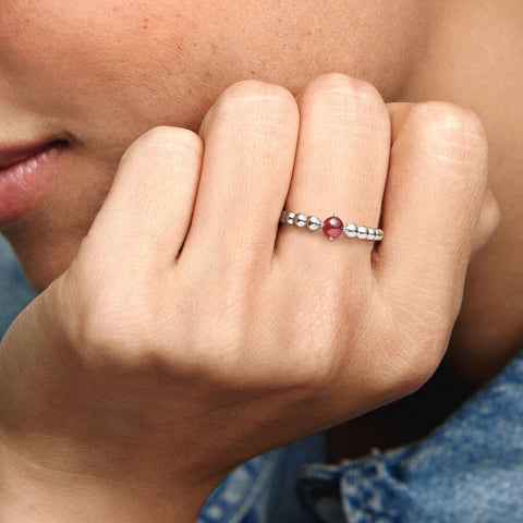 Pandora January Dark Red Beaded Ring
