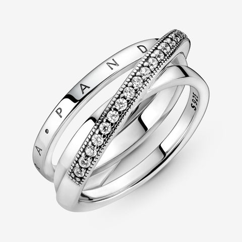 Pandora Crossover Pave Triple Band Ring