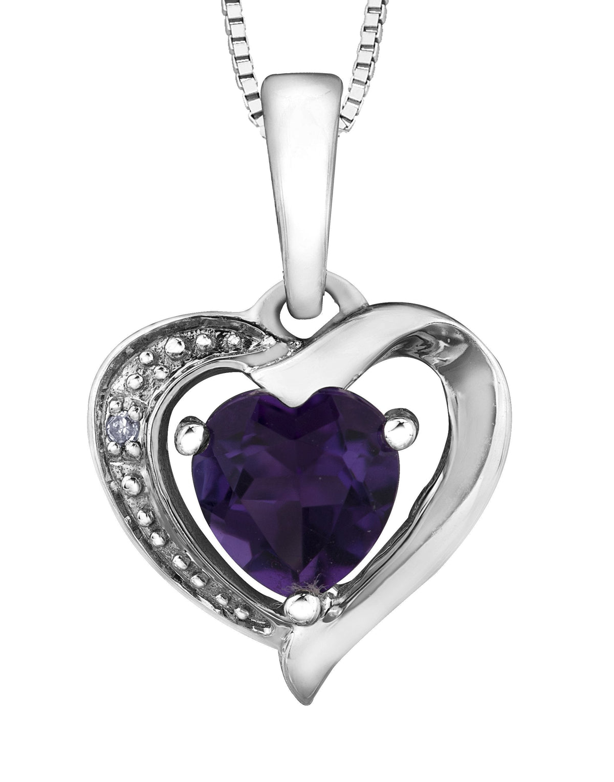 10K White Gold Amethyst &amp; Diamond Heart Pendant
