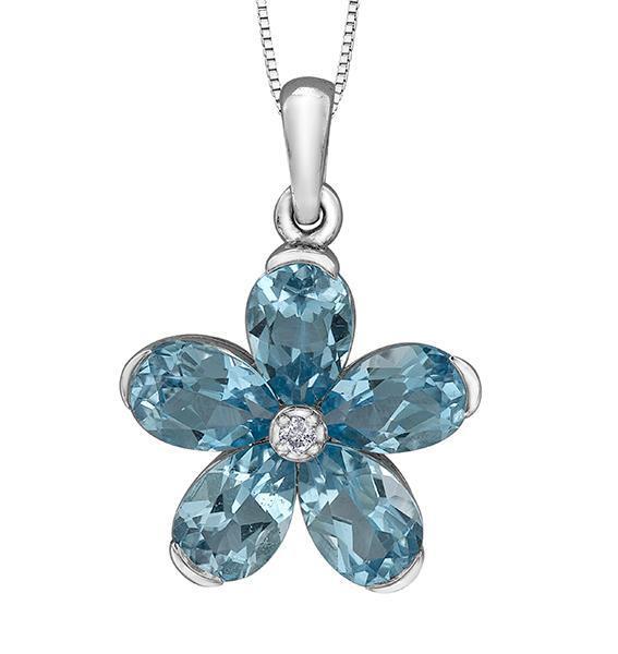 10K Swiss Blue Topaz &amp; Diamond Pendant