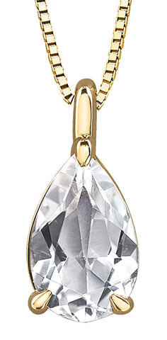 10K Yellow Gold Pear Shape White Topaz Pendant