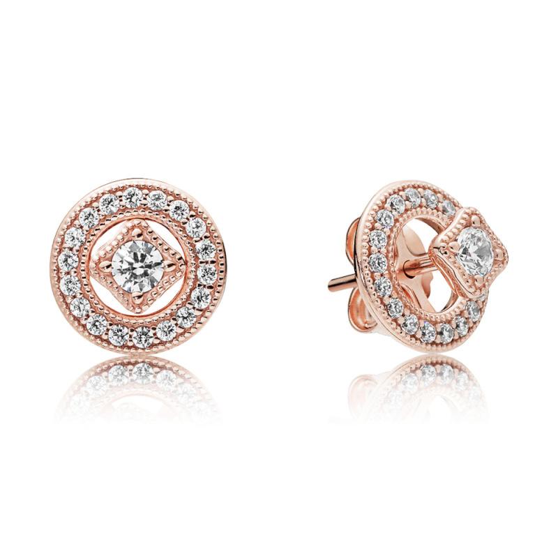 Pandora Stud Earrings In Pandora Rose With Milgrain