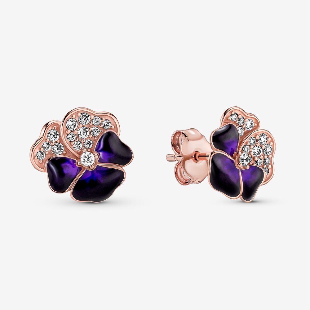 Pandora Deep Purple Pansy Flower Stud Earrings