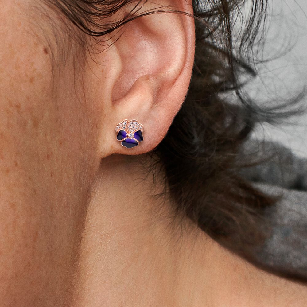 Pandora Deep Purple Pansy Flower Stud Earrings
