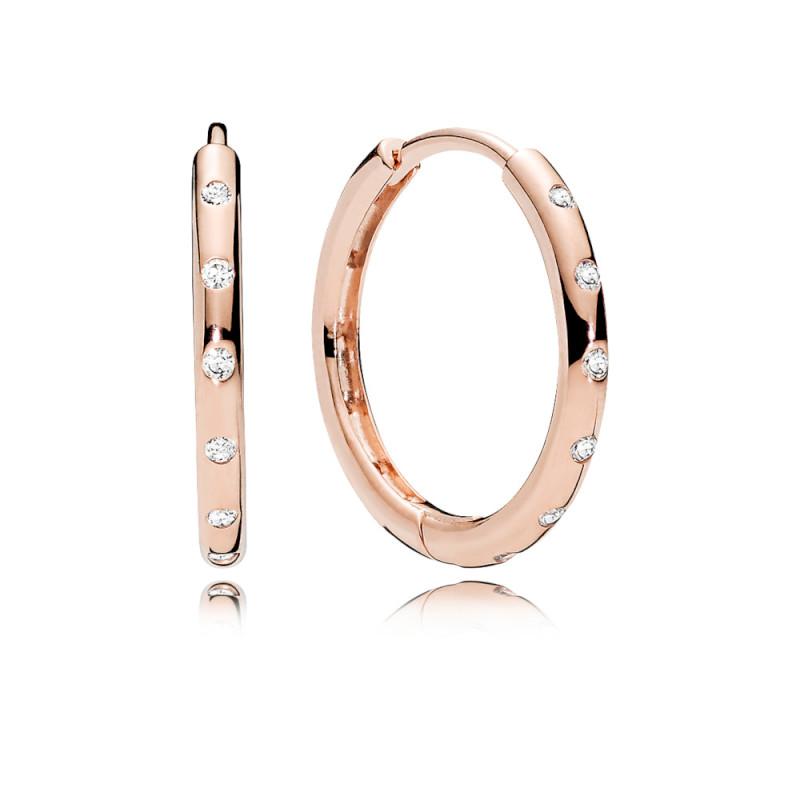 Pandora Hoop Earrings In Pandora Rose With Clear Cubic
