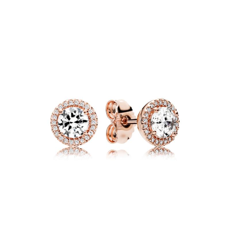 Pandora Stud Earrings In Pandora Rose With Clear Cubic