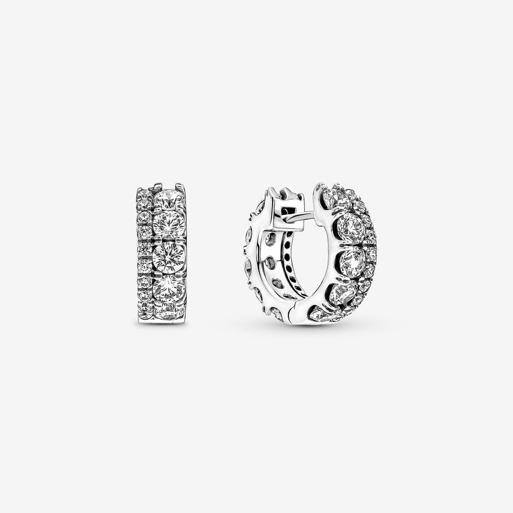 Pandora Double Band Pave Hoop Earrings
