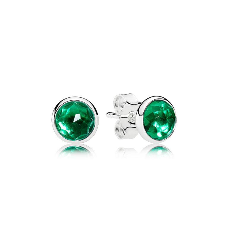Pandora Earring Studs May Droplets With Royal-Green