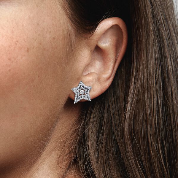 Pandora Celestial Asymmetric Star Stud Earrings 