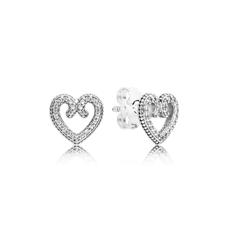 Pandora Heart Stud Earrings With 50 Micro Bead-Set Clear