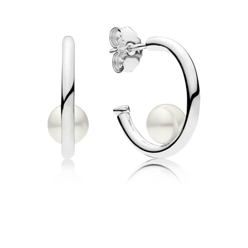 Pandora offset freshwater cultured pearls Hoop Earrings
