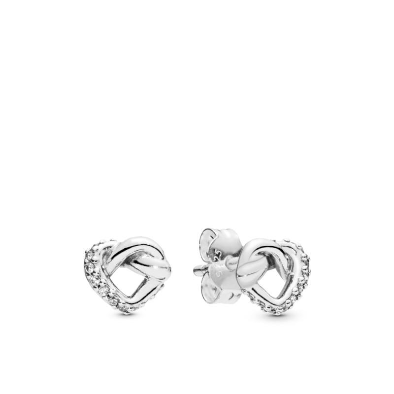 Pandora Knotted Hearts Silver Stud Earrings With Clear Cubic Zirconia