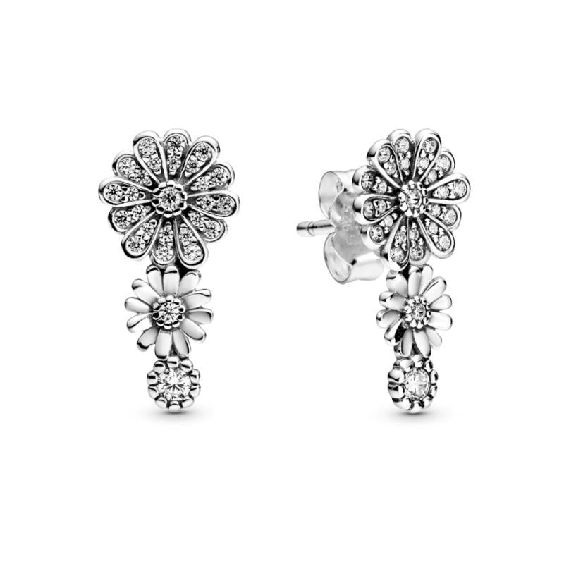 Pandora Daisy Sterling Silver Stud Earrings With Clear Cubic Zirconia