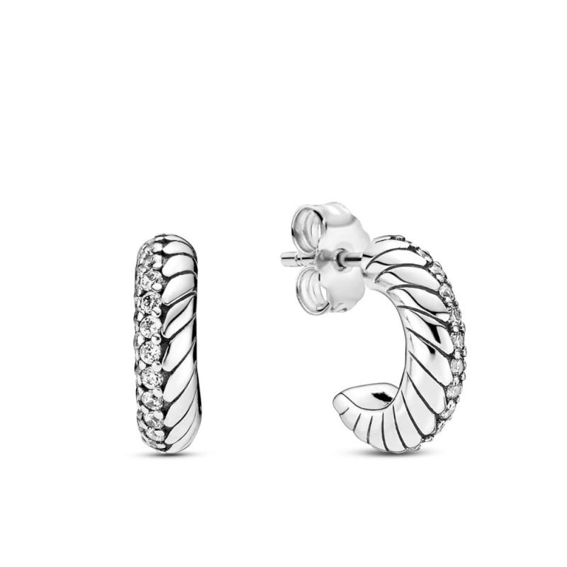 Pandora Pave Snake Chain Pattern Hoop Earrings