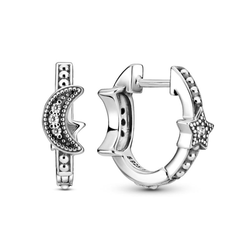 Pandora Crescent Moon &amp; Stars Beaded Hoop Earrings