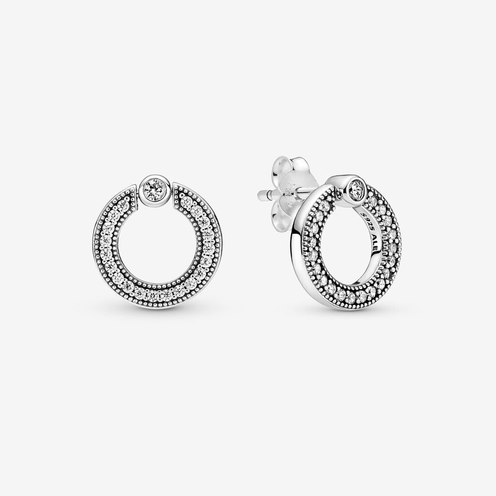 Pandora Pavé &amp; Logo Circle Reversible Stud Earrings