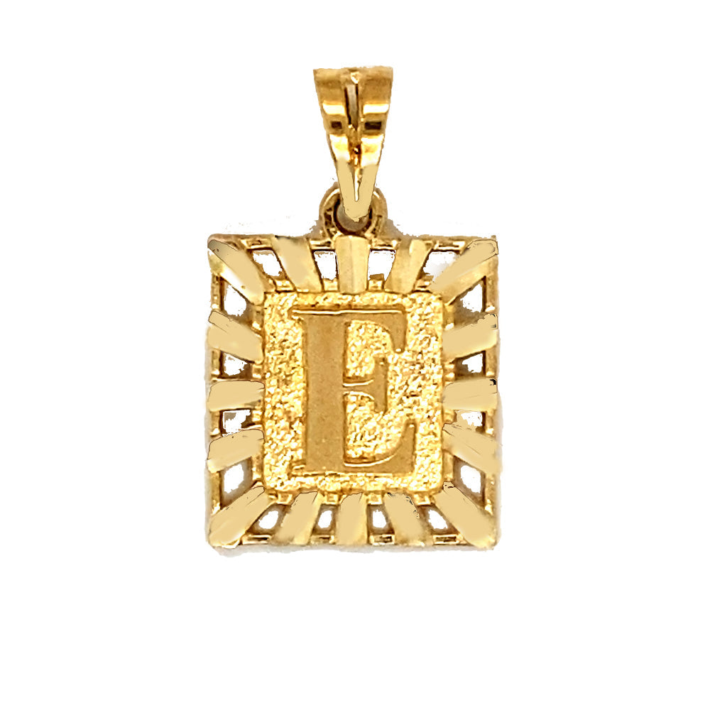 10K Yellow Gold Initial Letter E Square Pendant