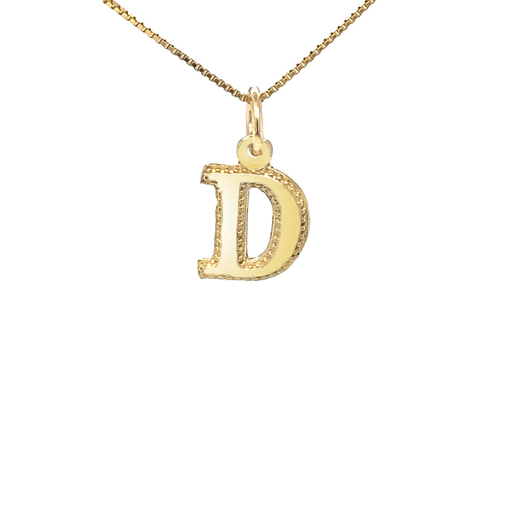 Initial Letter D Pendant in Solid 10K Yellow Gold