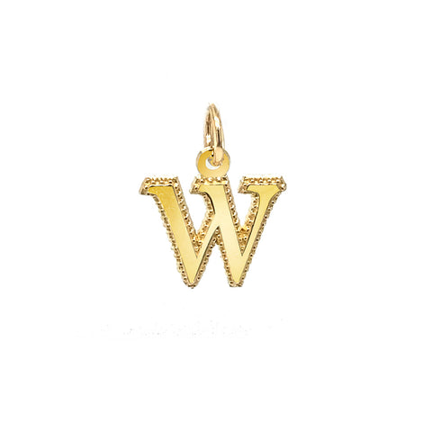10K Solid Yellow Gold Initial Letter W Pendant