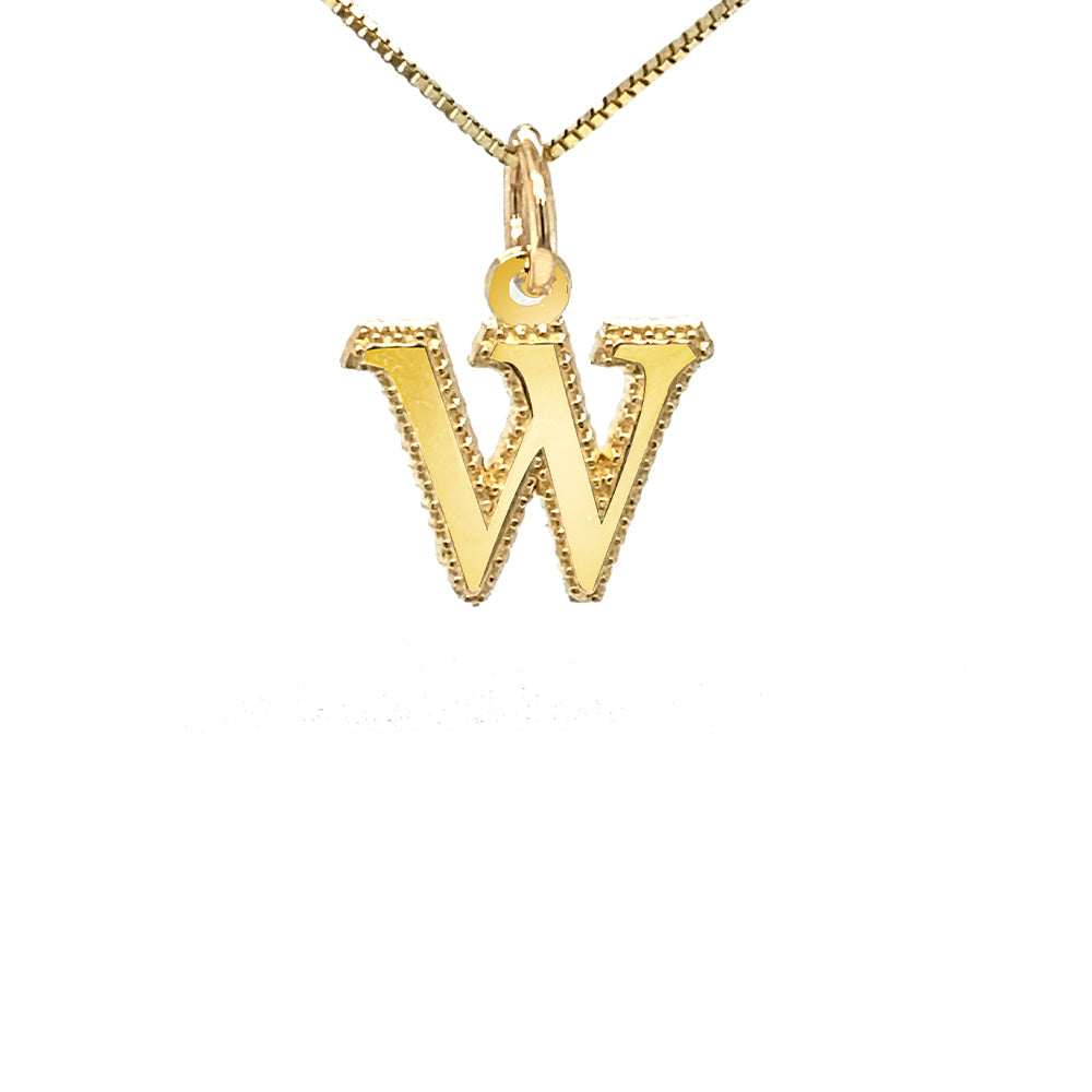 10K Solid Yellow Gold Initial Letter W Pendant