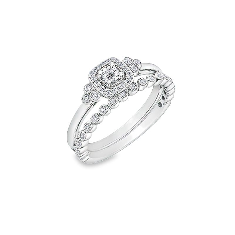 10K White Gold 0.23TDW Canadian Diamond Wedding Set