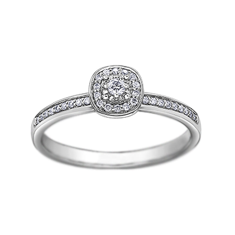 10K White Gold 0.13TDW Canadian Diamond Halo Promise Ring