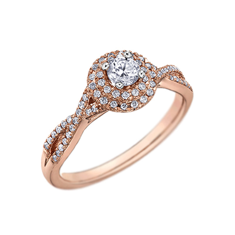 10K Rose Gold 0.43TDW Canadian Diamond Halo Infinity Style Engagement Ring