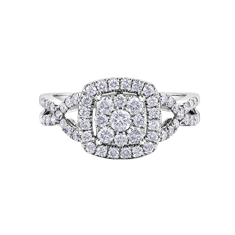 1.00 Carat 10K White Gold Diamond Halo Engagement Ring