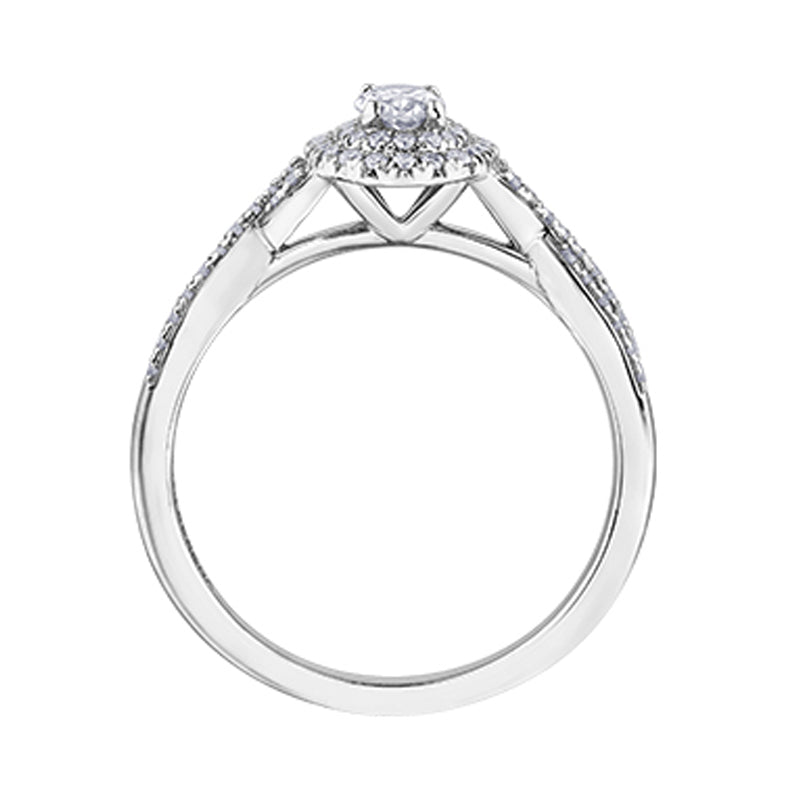 10K White Gold 0.50 Carat Oval Halo Diamond Ring with Twisted Band