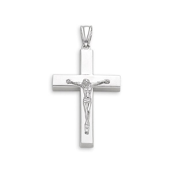 10 Karat White Gold Flat Religious Classic Italian Cross with Crucifix