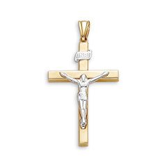 10k Yellow and White Gold Hollow Cross Pendant With Crucifix