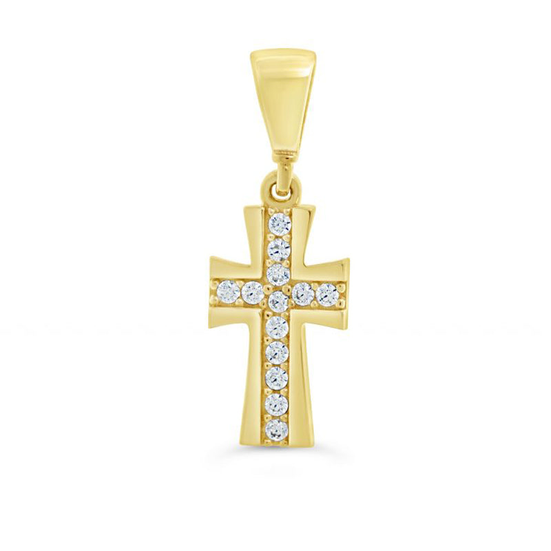 10K Yellow Gold Cross Religious Pendant with Cubic Zirconia Accents