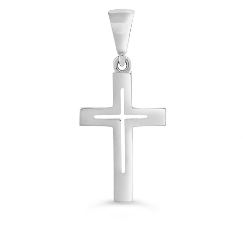 10 Karat White Gold Flat Italian Cross Pendant