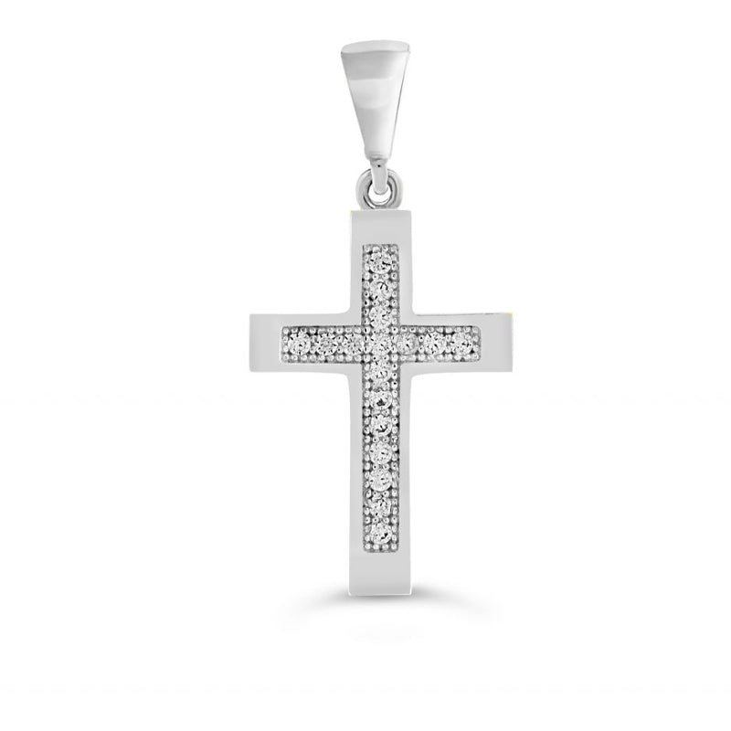 10 Karat White Gold Cubic Zirconia Cross Pendant 