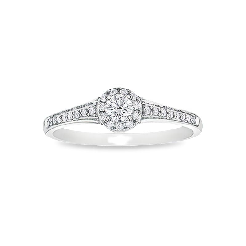 10K White Gold 0.25TDW Canadian Diamond 0.14CT Halo Engagement Ring