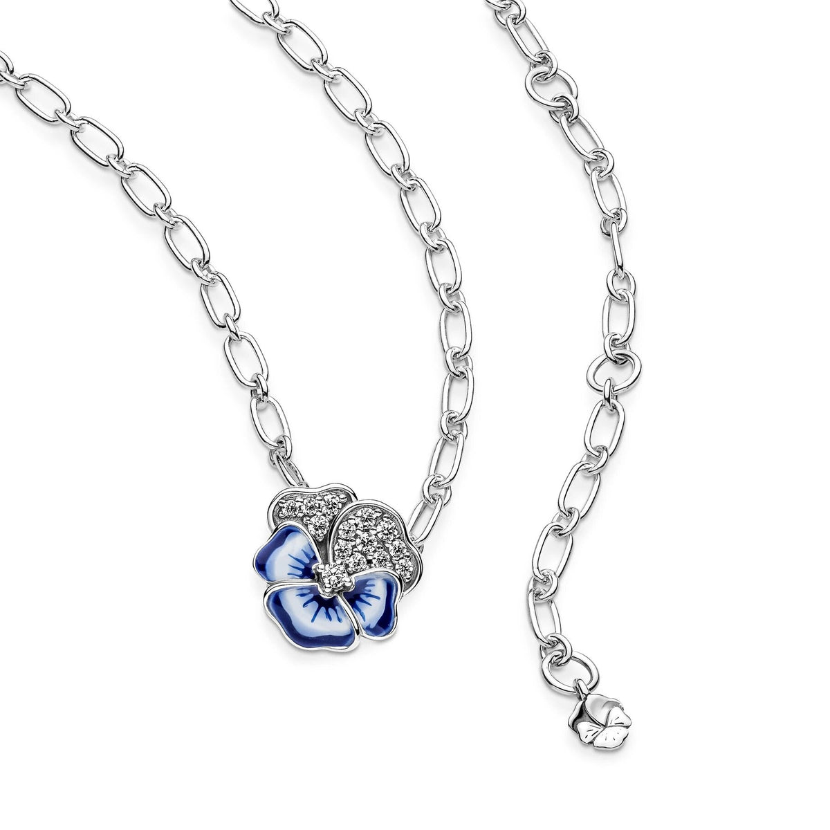 Pandora Blue Pansy Flower Pendant Necklace